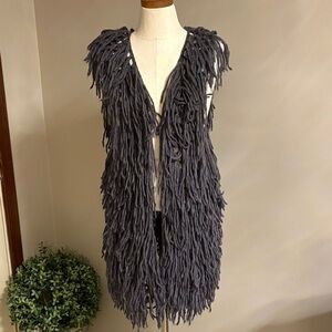 Joe Boxer Charcoal crochet shaggy Fringe Women's Vest open front size Small